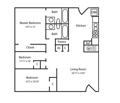 3 Bedroom Apartment – 2050 Austell Rd SW #H08, Marietta, GA 30008